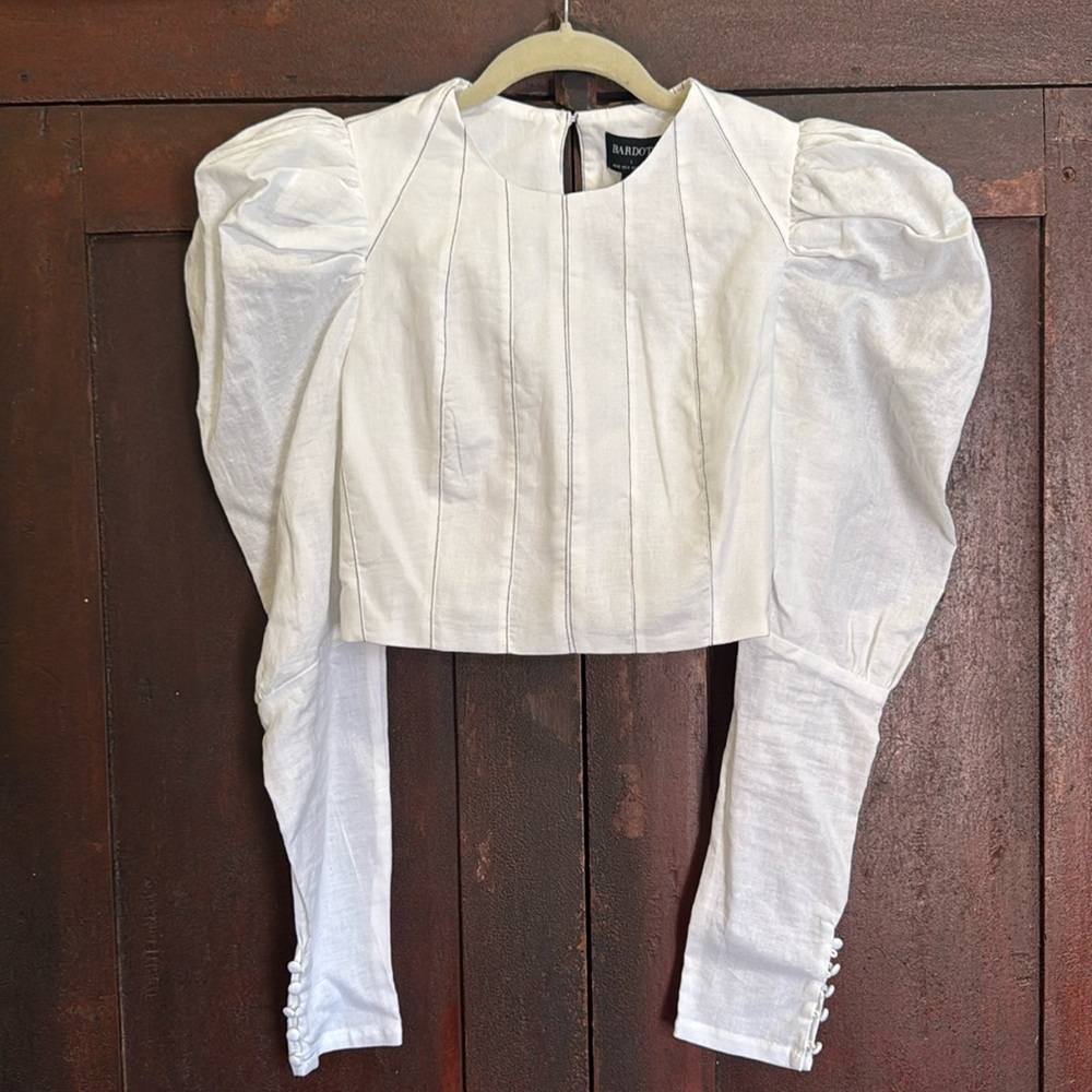 NWT Bardot Zeta Puff Sleeve Top - White, Size L (US 8)